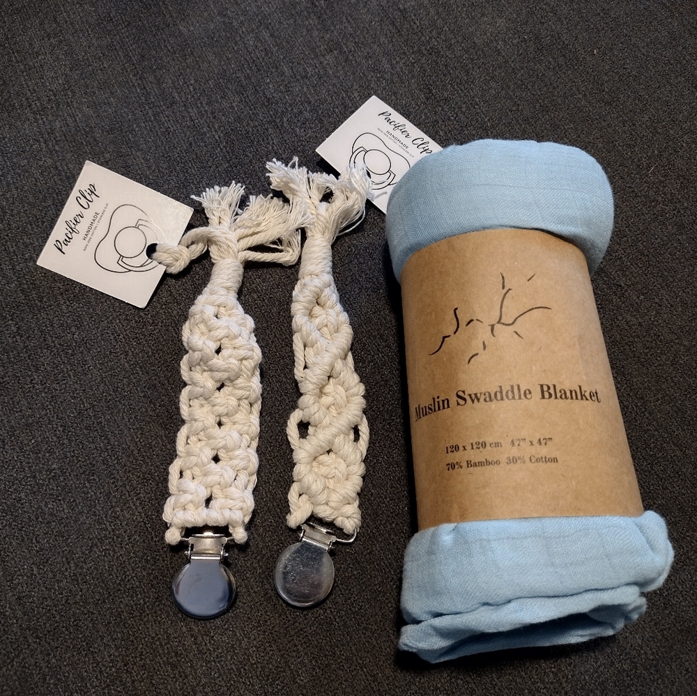 Muslin Swaddle Blanket Crochet Pacifier Clips